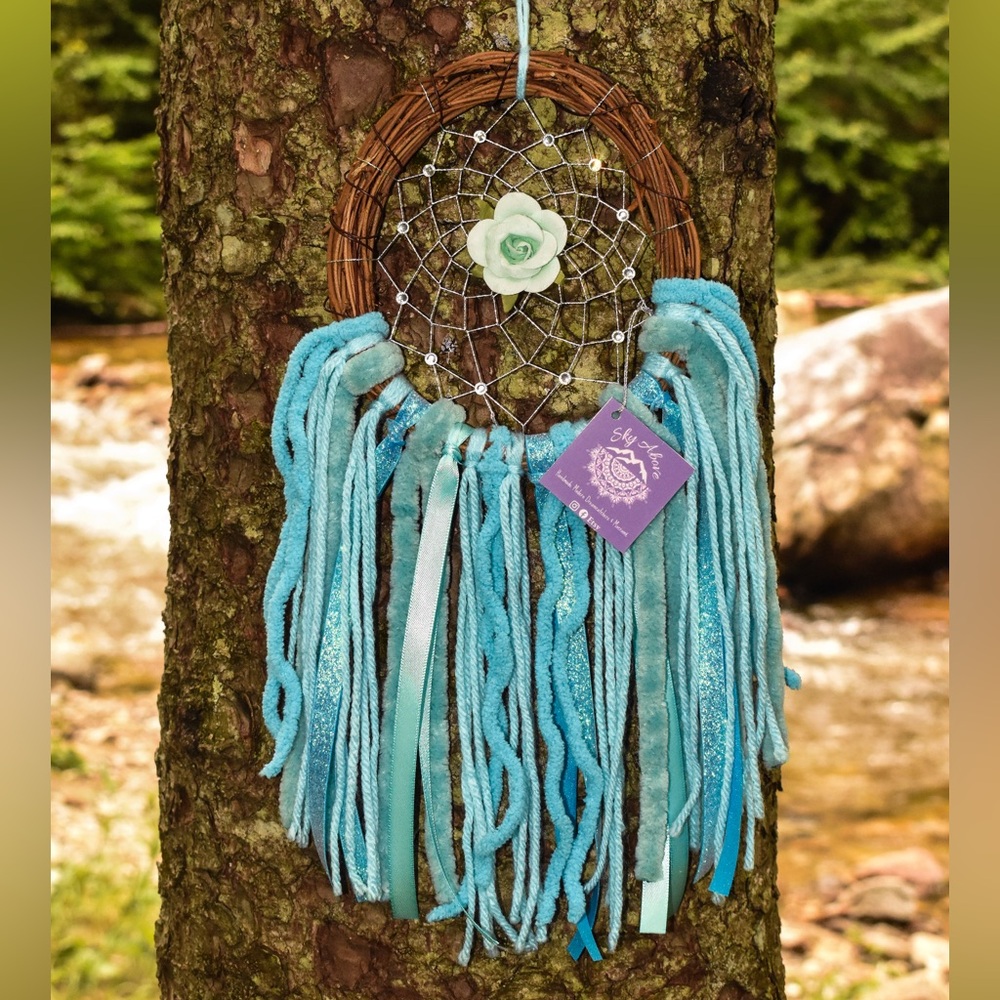 Teal Rose Grapevine Dreamcatcher